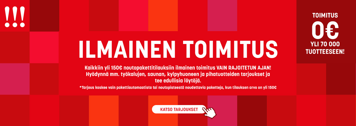 Ilmainen toimitus postipaketeille + kotiintoimitukset -30%