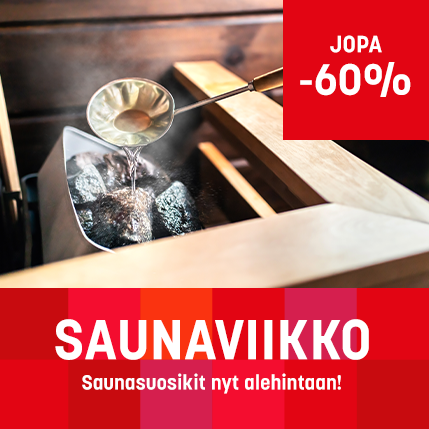 Saunaviikolla kiukaat, lauteet ja saunatarvikkeet tarjoushintaan