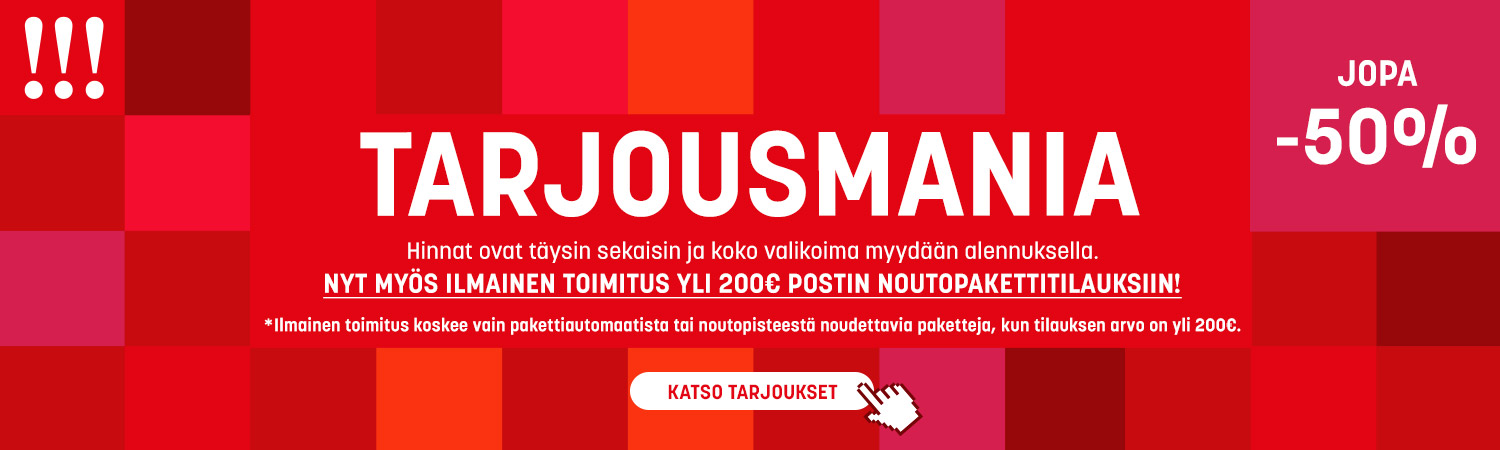 Tarjousmania sekoitti hinnat, koko Netraudan verkkokauppa täynnä tarjoustuotteita.