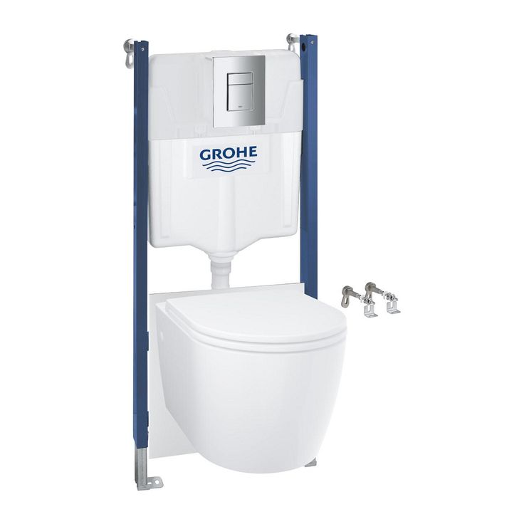 Seinä-WC-istuinpaketti Grohe Solido 5-in-1, kromattu huuhtelupainike