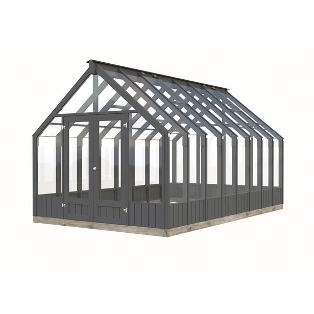 Kasvihuone Palmako Emilia 13,8 m2 (RAL7012), seinät harmaa RAL7012 / ovet, ikkunat ja räystäslaudat harmaa RAL7012