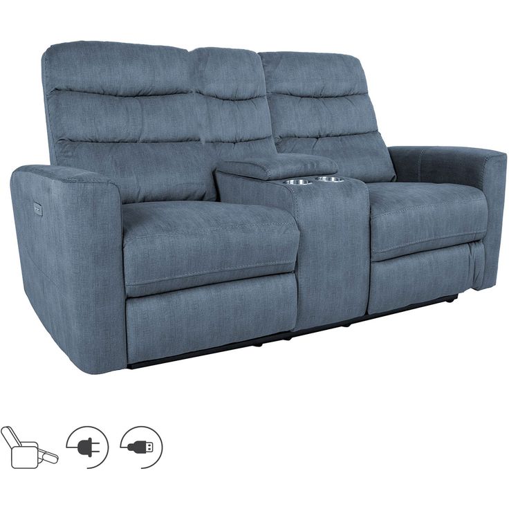 Recliner sofa GASTON 2-seater with electric mechanism, blue