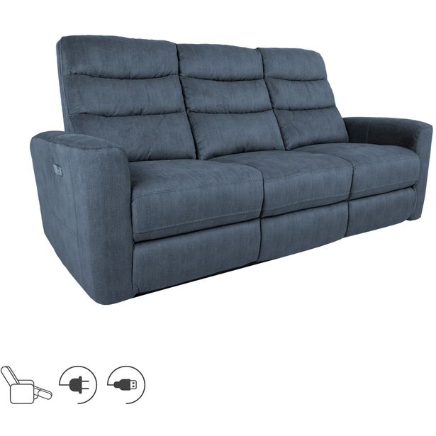 Recliner sofa GASTON 3-seater with electric mechanism, blue