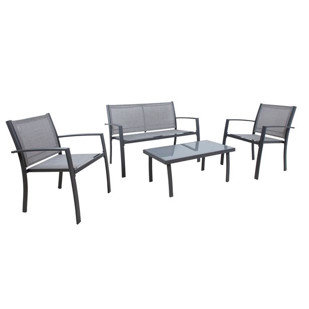 Oleskeluryhmä Home4You Cypress, penkki, pöytä, 2 tuolia, harmaa 