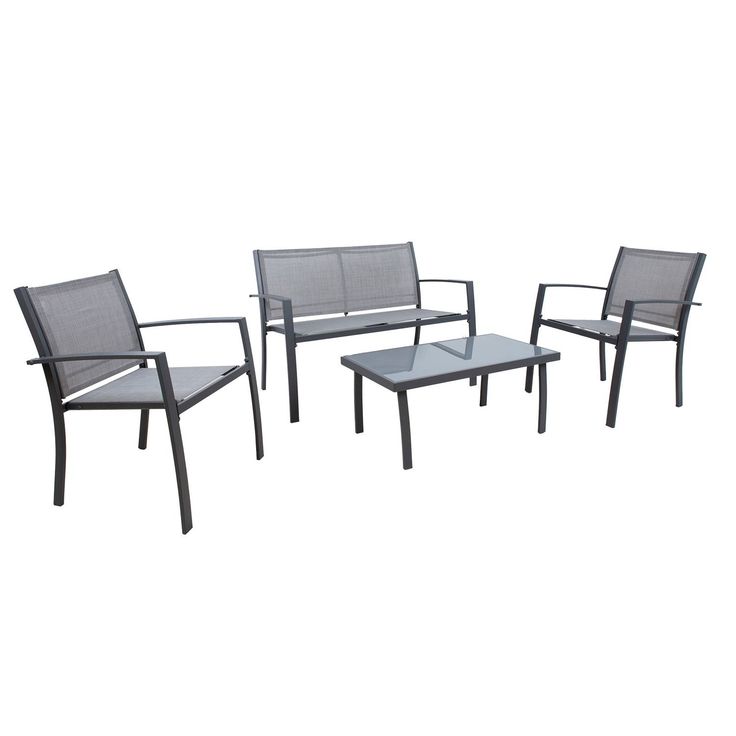Oleskeluryhmä Home4You Cypress, penkki, pöytä, 2 tuolia, harmaa 