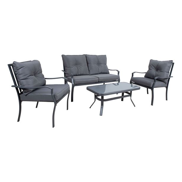 Oleskeluryhmä Home4You Bosler, sohva, pöytä, 2 tuolia, harmaa 