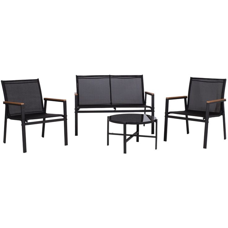 Garden furniture set CANAAN table, bench and 2 chairs, black