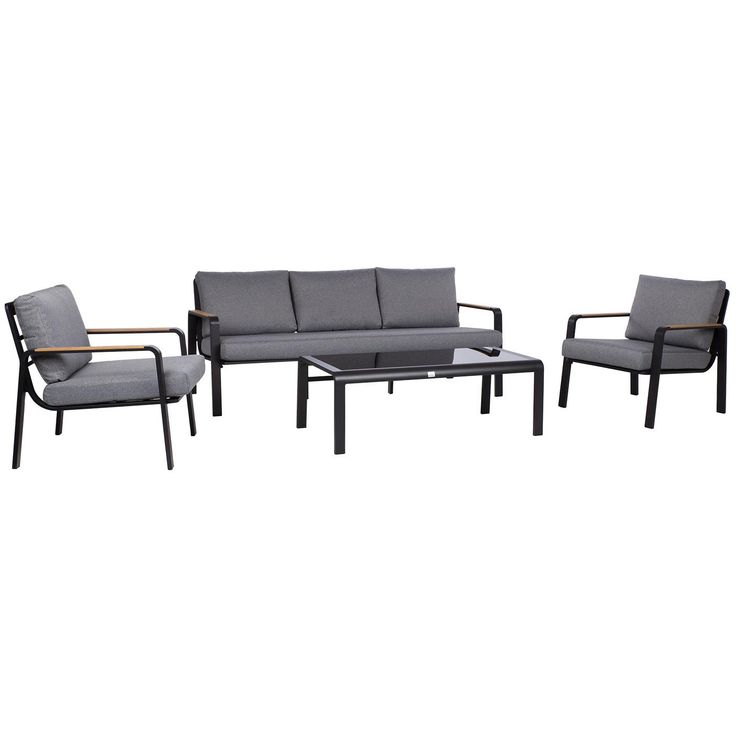 Garden furniture set LONA table, sofa and 2 chairs, grey/black