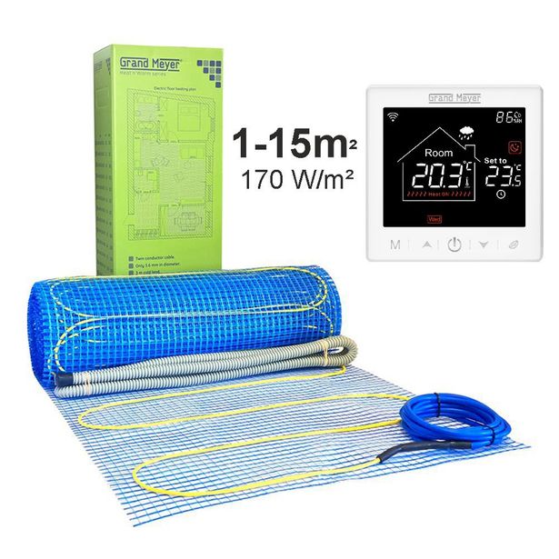Lattialämmitysmatto Grand Meyer 1 m², 170 W/m² + Wi-Fi termostaatti SN-10, eri kokoja