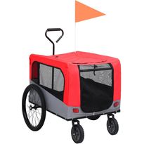 2-in-1 lemmikkikärry pyörään/juoksurattaat punainen ja harmaa