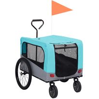 2-in-1 lemmikkikärry pyörään/juoksurattaat sininen ja harmaa