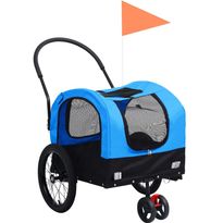 2-in-1 lemmikkikärry pyörään/juoksurattaat sininen ja musta