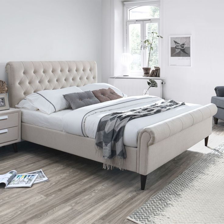 Sängynrunko Home4You Lucia 160x200cm, ilman patjaa, beige 