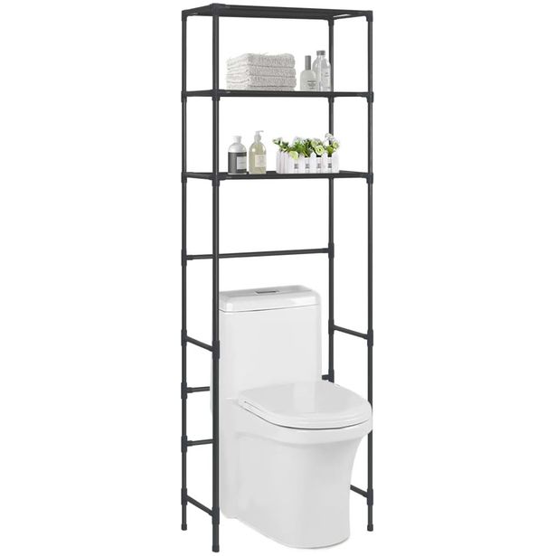 3-kerroksinen säilytyshylly wc-pytyn ylle musta 53x28x169 cm_1