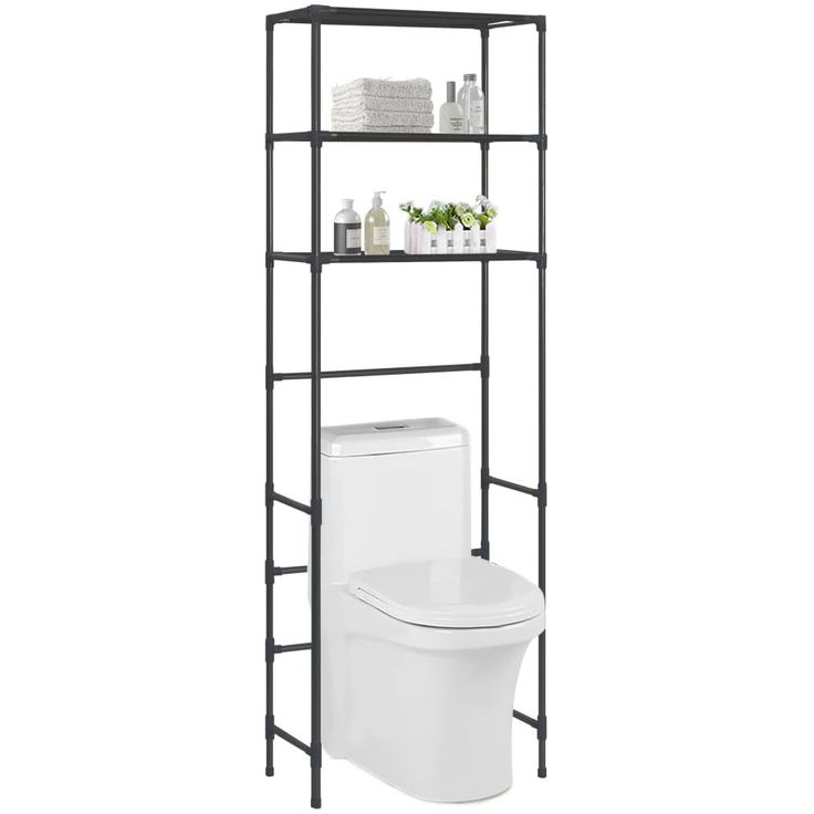 3-kerroksinen säilytyshylly wc-pytyn ylle musta 53x28x169 cm_1