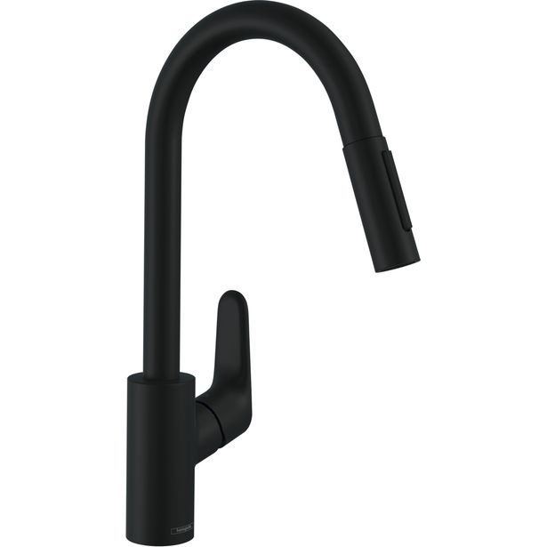 Keittiöhana Hansgrohe M41 240 2jet, ulosvedettävä juoksuputki, musta
