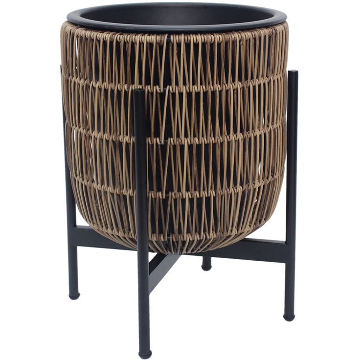 Planter WICKER with stand 30x30xH38cm, light brown