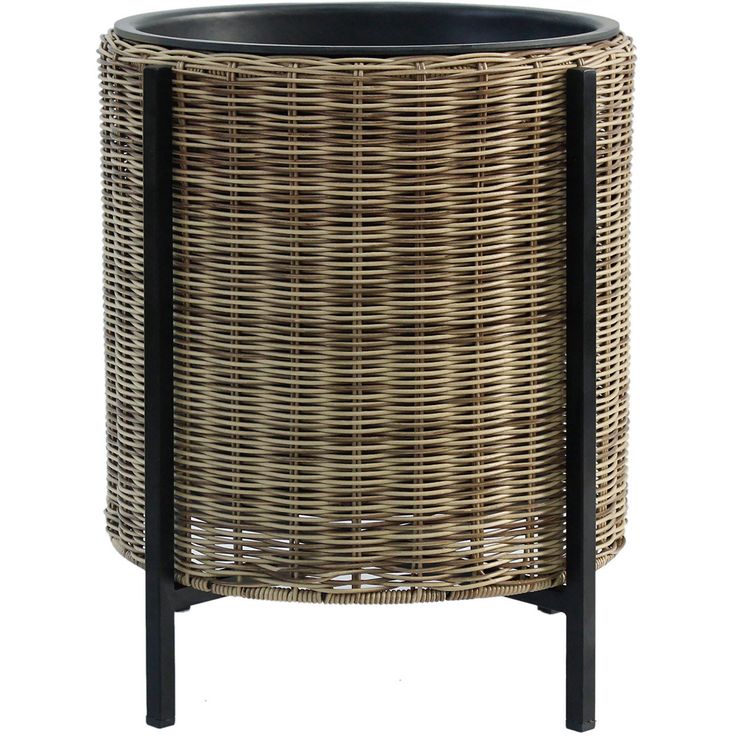 Planter WICKER with stand D39xH45cm, light brown