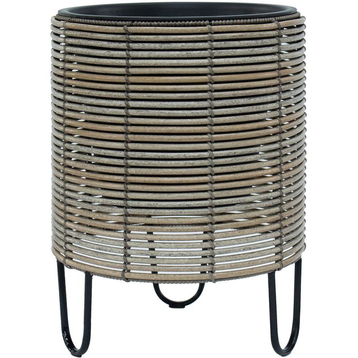 Planter WICKER D36xH48cm, beige-grey