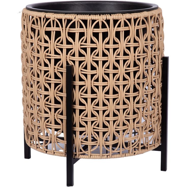 Planter WICKER with stand 39x39xH42cm, light brown