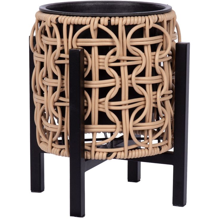 Planter WICKER with stand 20x20xH23cm, light brown