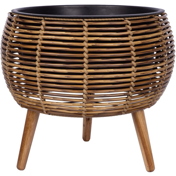 Planter WICKER 48x48xH43cm, light brown