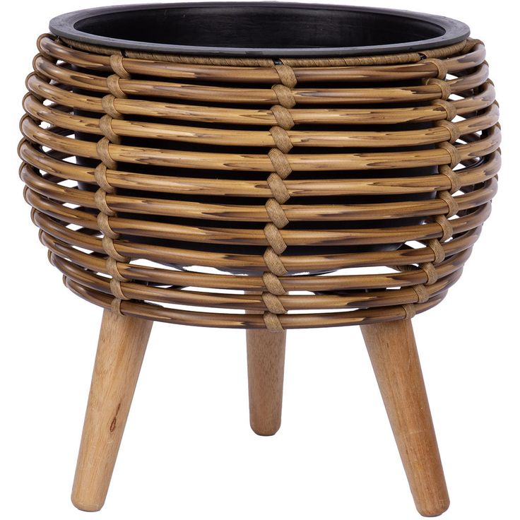 Planter WICKER 28x28xH28cm, light brown