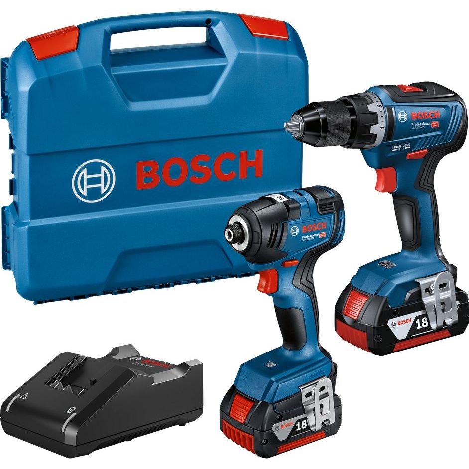 Akkukonesarja Bosch Professional GDR 18V-200 + GSR 18V-55, 2x4.0Ah akuilla + L-Case