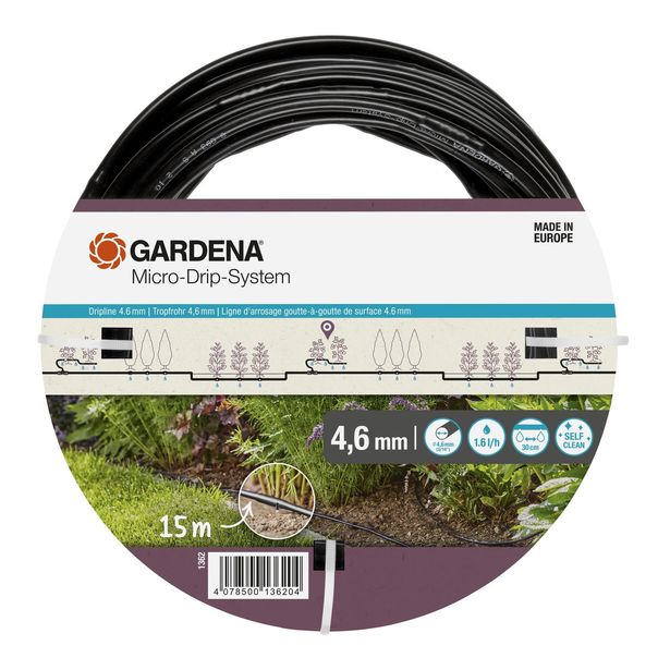 Laajennussarja Gardena Micro-Drip, kasvirivin kasteluun, 4.6mm 15m