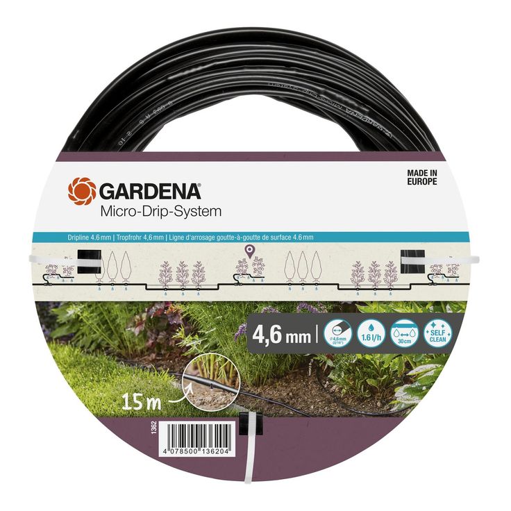 Laajennussarja Gardena Micro-Drip, kasvirivin kasteluun, 4.6mm 15m
