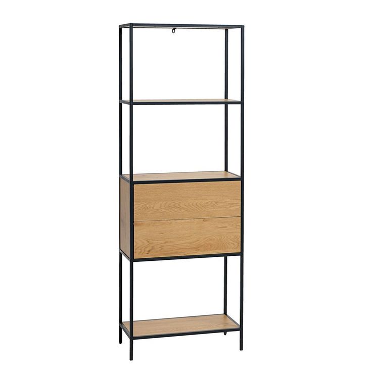 Hylly Home4You Hedvig, 64x30x178cm, laatikolla, saarni/musta 