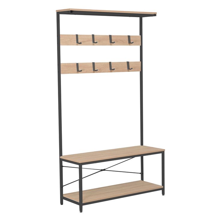 Eteisen hylly Home4You Hedvig 100x36x180cm, saarni/musta 