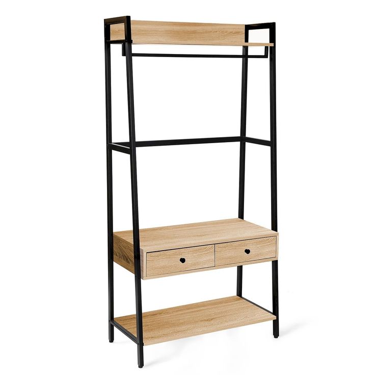 Eteisen hylly Home4You Lavinia 84x40x169cm, laatikolla, saarni/musta 