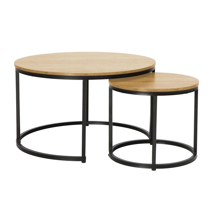 Sohvapöytäsetti Home4You Hedvig ø48/80cm, 2 kpl, saarni/musta 