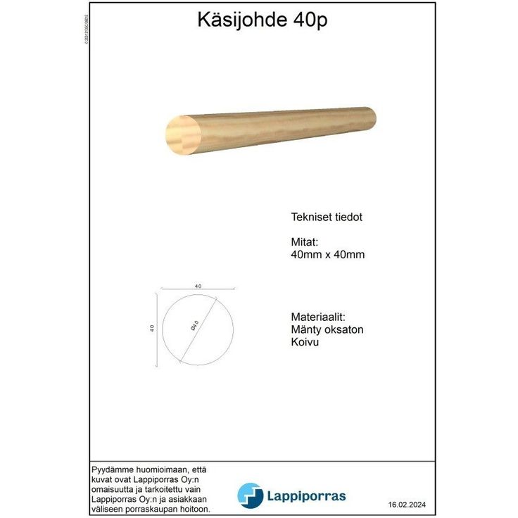 Käsijohde 40P mittakuva