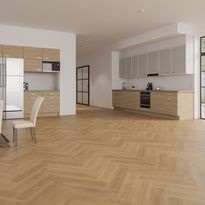 Vinyylilankku Check Floors Check One Herringbone 2072H Alteno Oak, vaaleanruskea, integroitu askeläänieriste