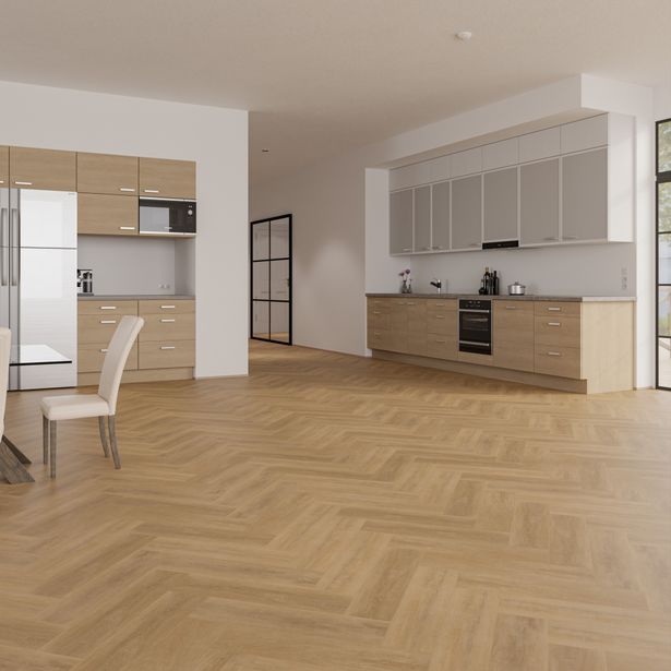 Vinyylilankku Check Floors Check One Herringbone 2072H Alteno Oak, vaaleanruskea
