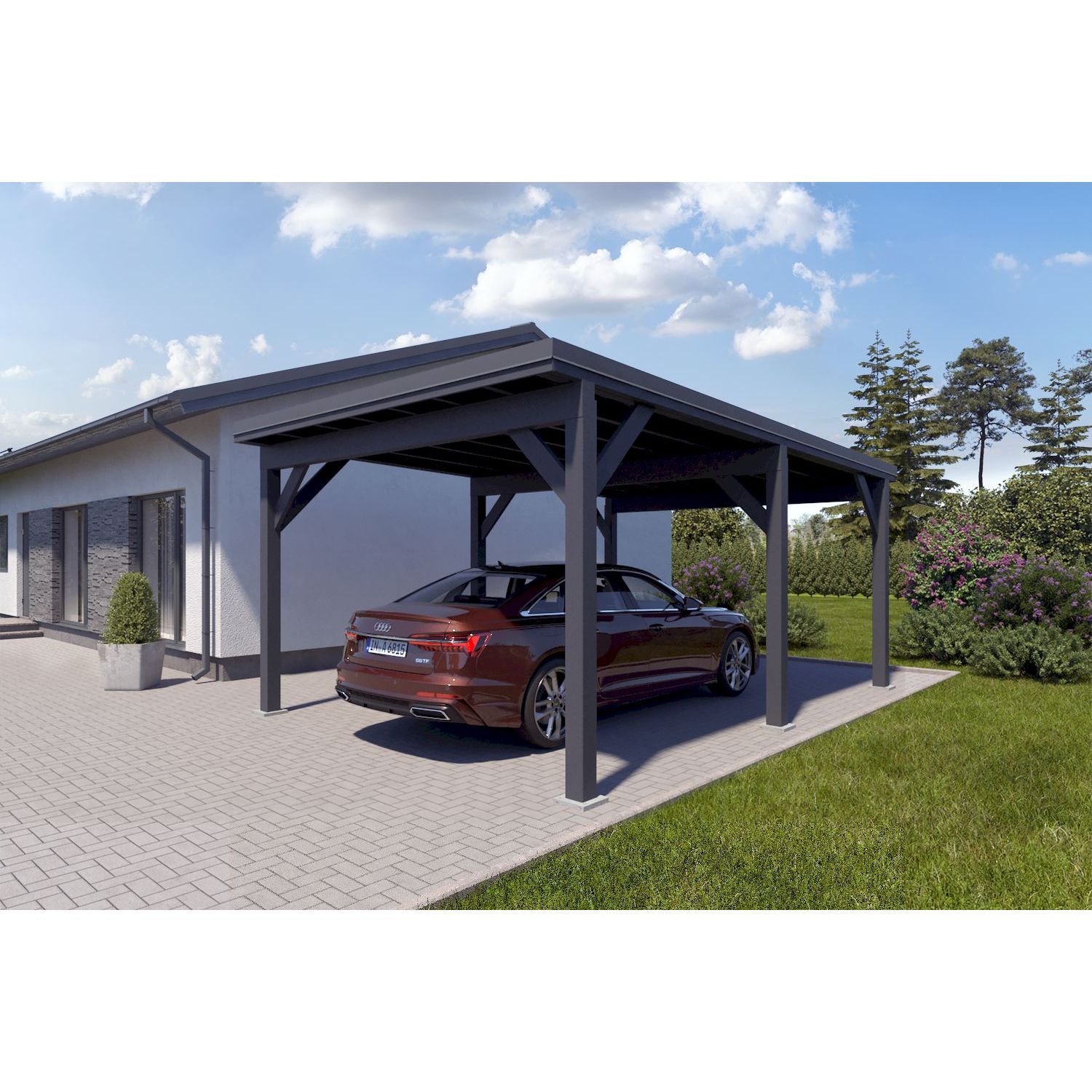 Matkailuautokatos Holzbrüder Ralf 24m2, antrasiitinharmaa RAL 7016, kattopelti musta RR33