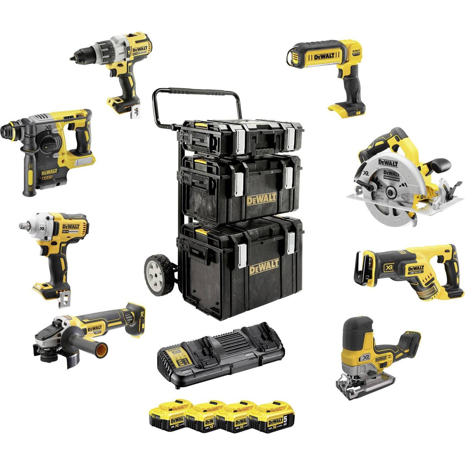 Akkukonesarja DeWalt XR DCK856P4, 18V, 8 konetta, 4x5.0Ah akuilla + TSTAK
