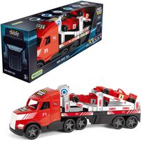 Leluautonkuljetusauto Wader Magic Truck Action, 79cm, 2 formula-autolla