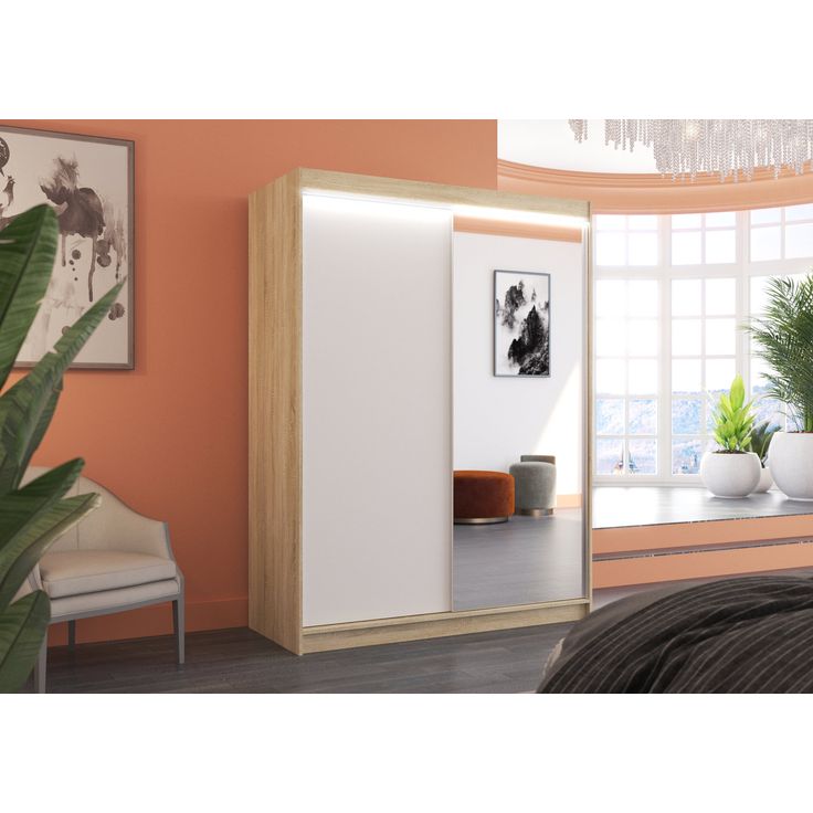 Liukuovikaappi ADRK JORDI 150, peilillinen ja LED-valaistuksella