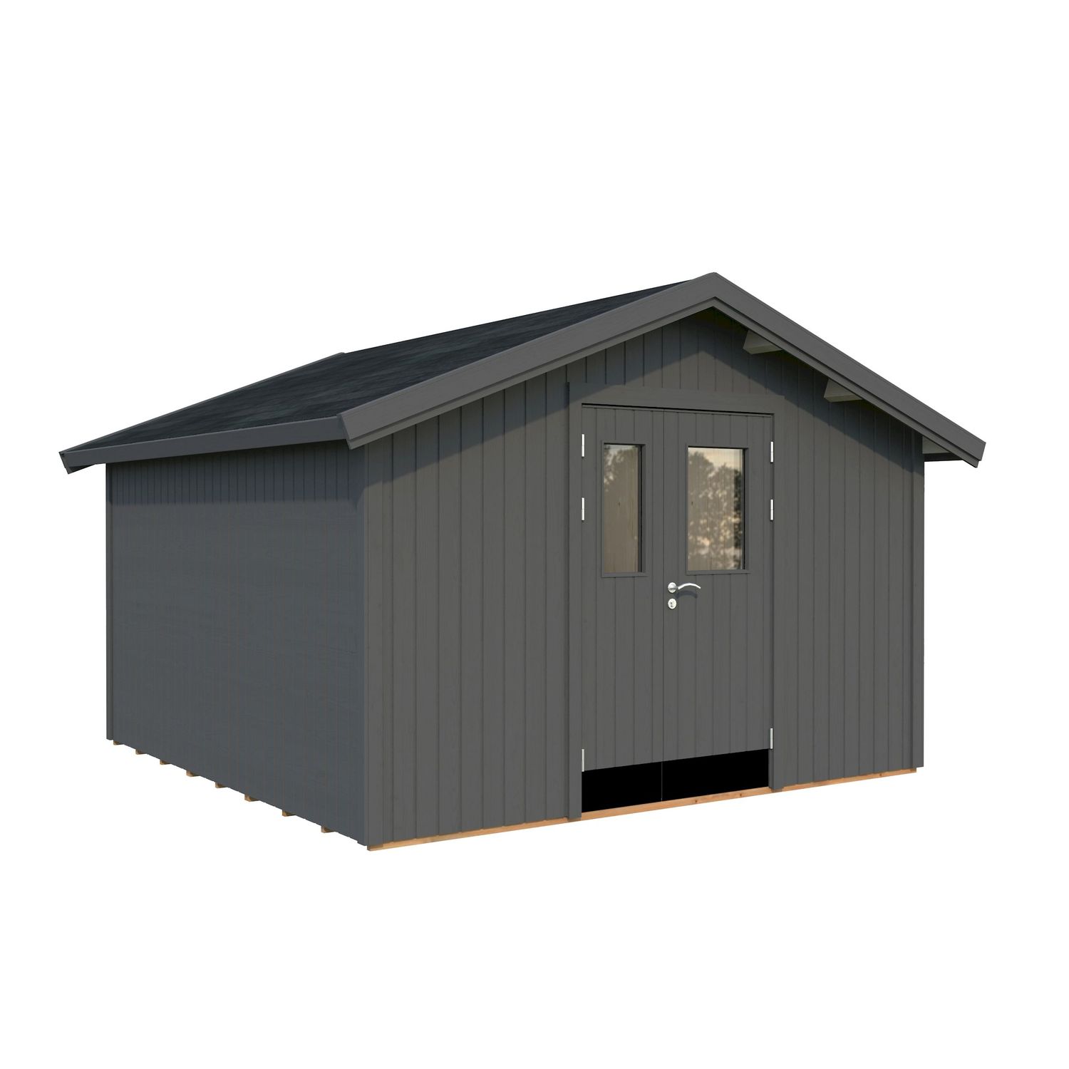 Pihavarasto Palmako Lucas, 12,1m², seinät harmaa RAL7012 / ovet ja räystäslaudat harmaa RAL7012