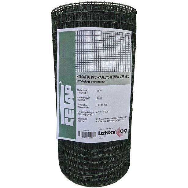 Hitsattu verkko Cetap, 12.7mm, 0.9/1.4mm, 25m, PVC-pinnoitettu, vihreä, eri korkeuksia