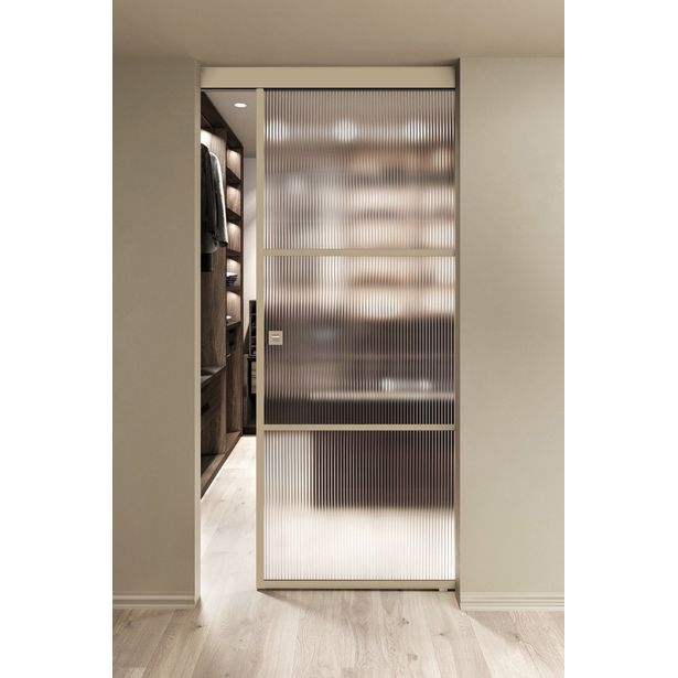 Kattokiinnitteinen liukuovi Hietakari Inne C1T Tokyo, soft closing -mekanismilla