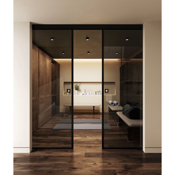Seinäkiinnitteiset liukuvat pariovet Hietakari Inne W2N New York, soft closing -mekanismilla