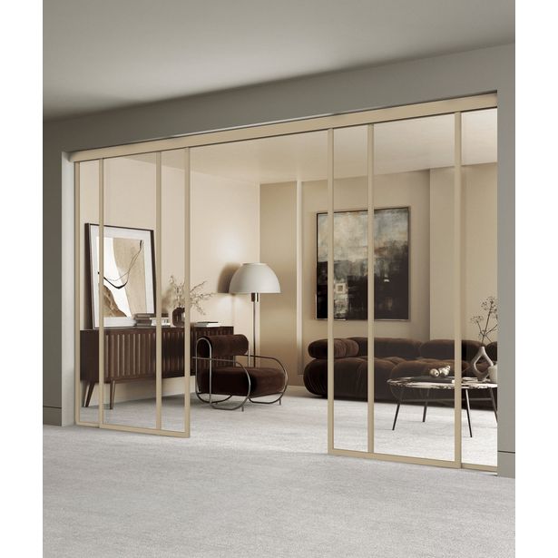 Liukuvat pariovet Hietakari Inne C4N New York, soft closing -mekanismilla ja kahdella kiinteällä seinällä