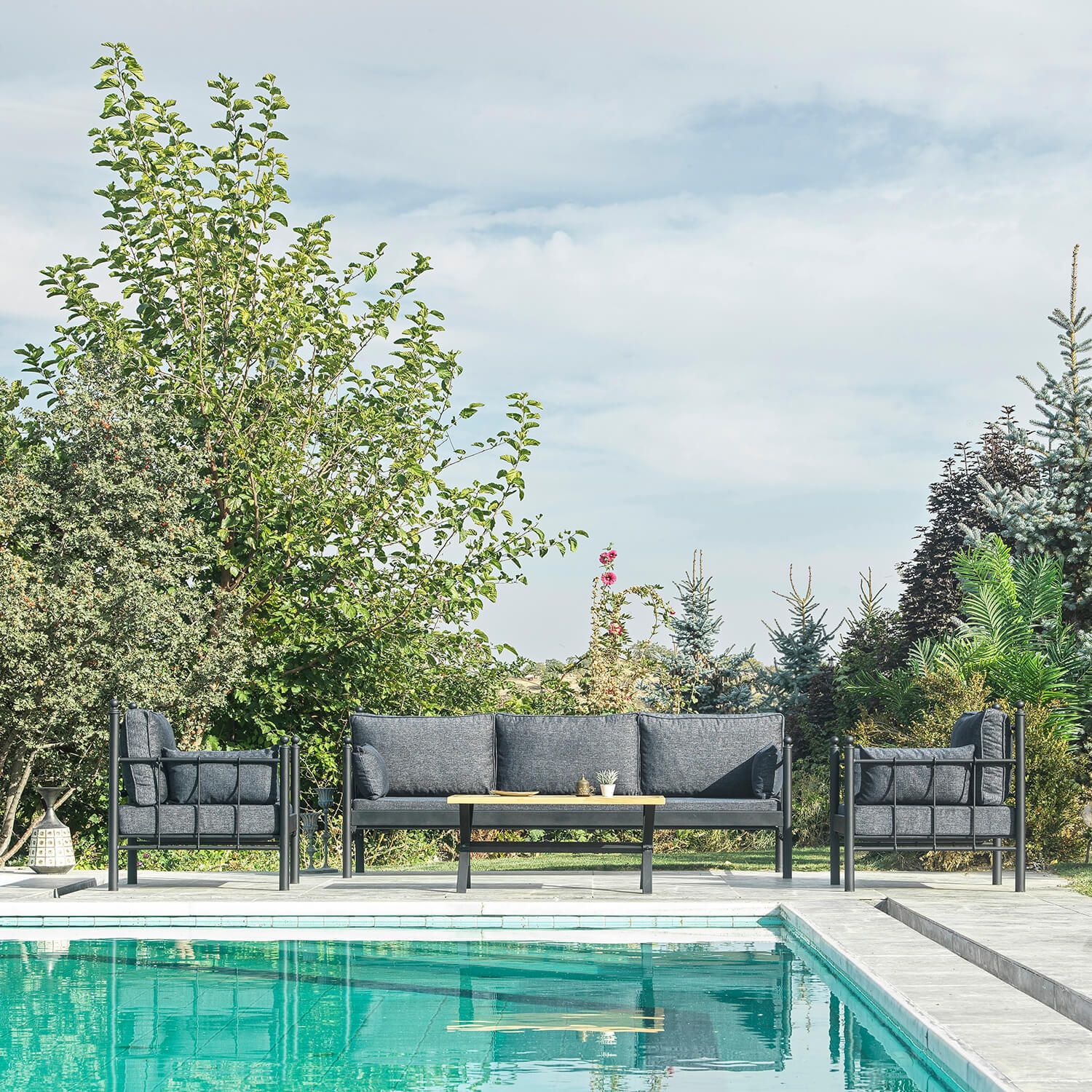 Oleskeluryhmä Linento Garden Lalas, 5-istuttava, musta/antrasiitti