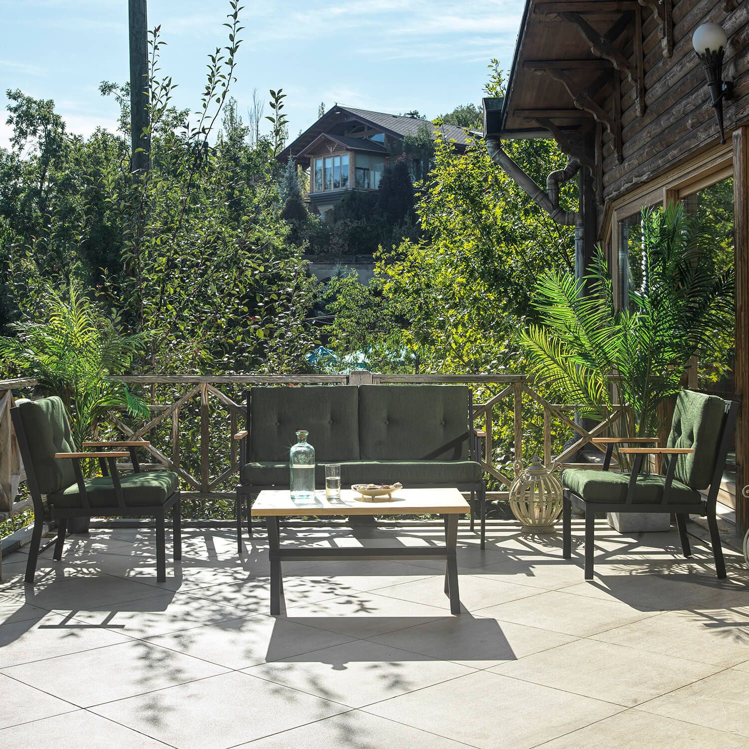 Oleskeluryhmä Linento Garden Lotus, 4-istuttava, musta/vihreä