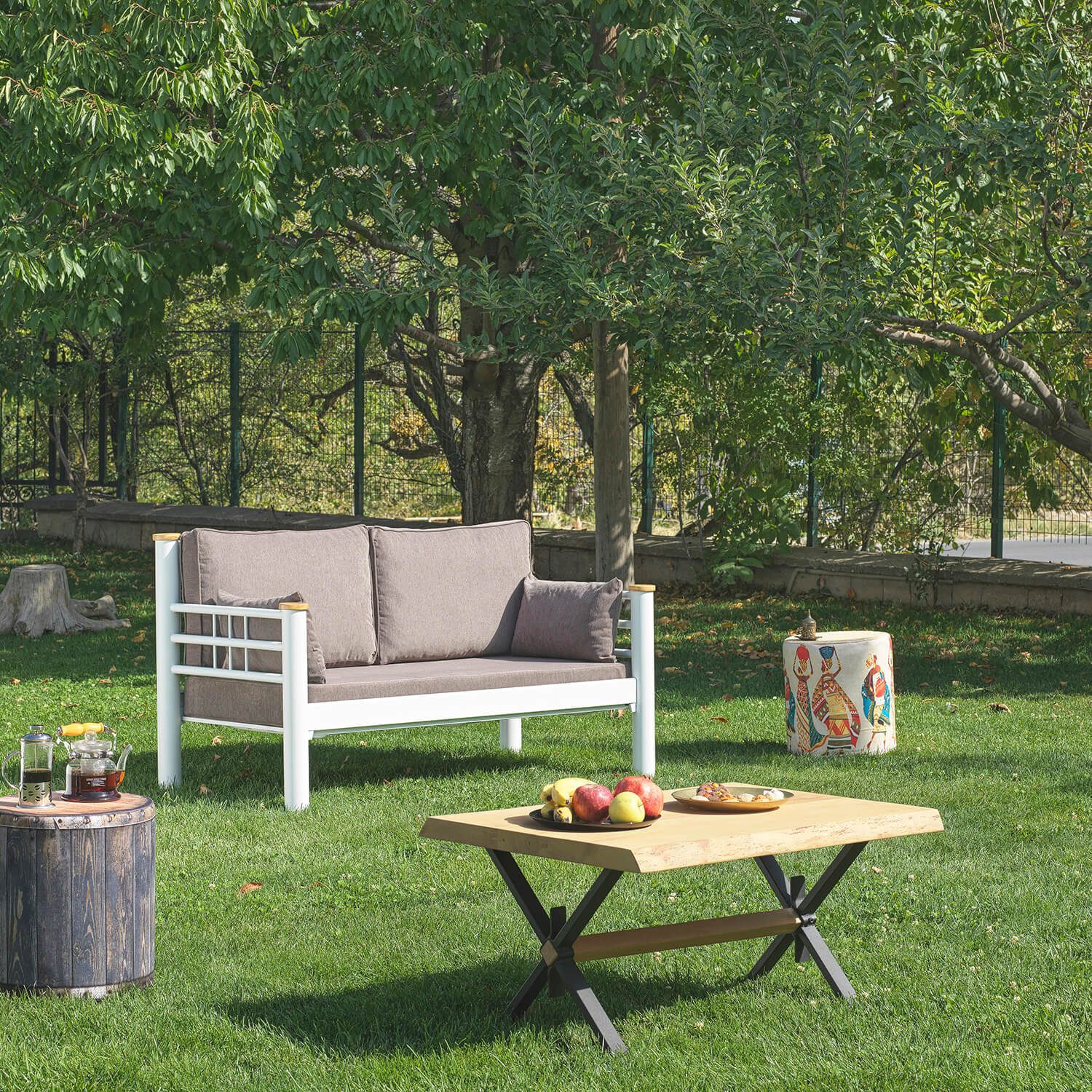 Puutarhasohva Linento Garden Kappis, 2-istuttava, valkoinen/ruskea