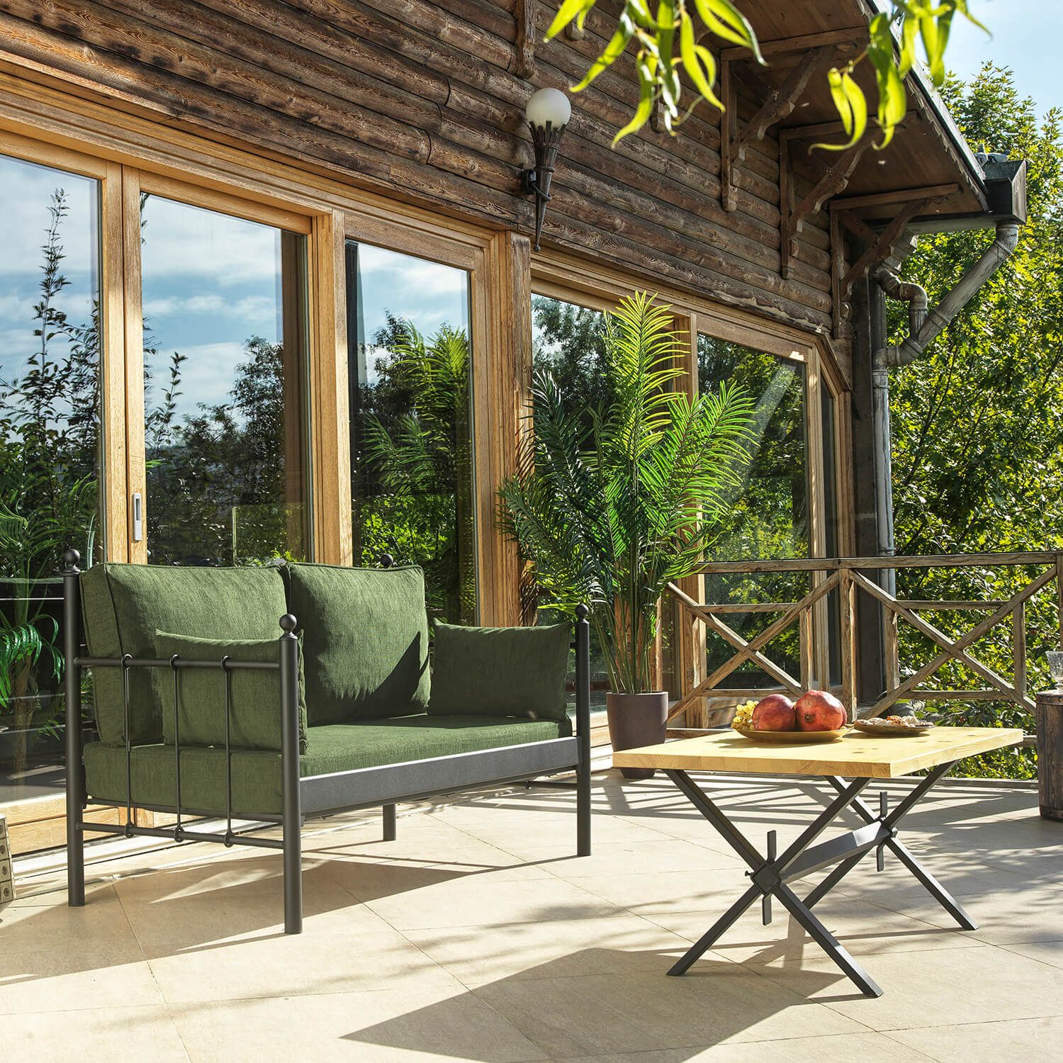 Puutarhasohva Linento Garden Lalas, 2-istuttava, musta/vihreä